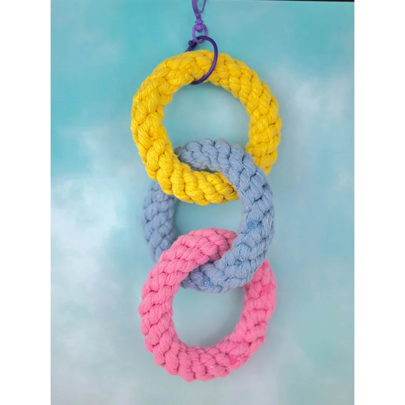 Chew-Proof Triple Ring Cotton Rope Toy - Hand-Braided Knot Ball