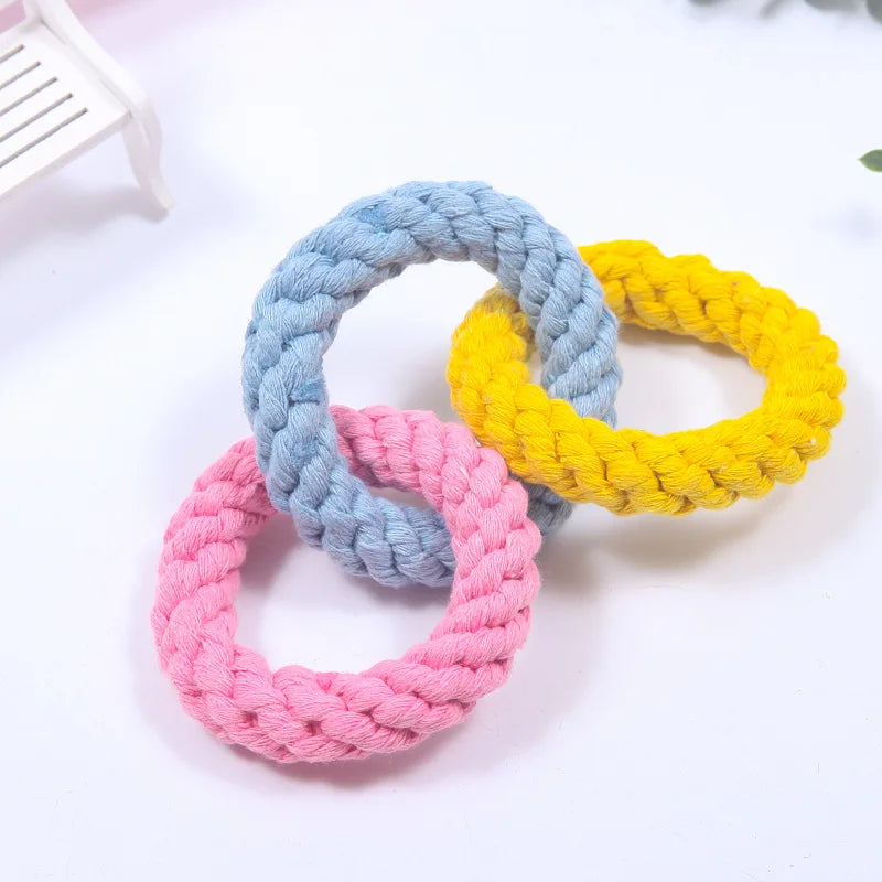 Chew-Proof Triple Ring Cotton Rope Toy - Hand-Braided Knot Ball