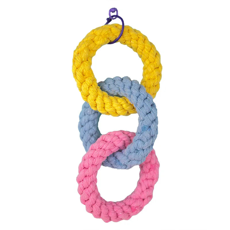 Chew-Proof Triple Ring Cotton Rope Toy - Hand-Braided Knot Ball