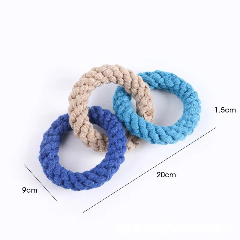 Chew-Proof Triple Ring Cotton Rope Toy - Hand-Braided Knot Ball