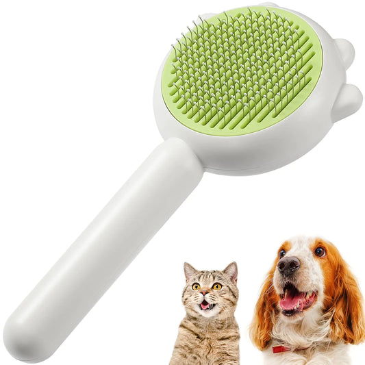 MoeSoce Self Cleaning Dog Brush for Short Haired Dogs Cat Deshedding Brush with Release Button Removes Loose Hair and Tangles Green