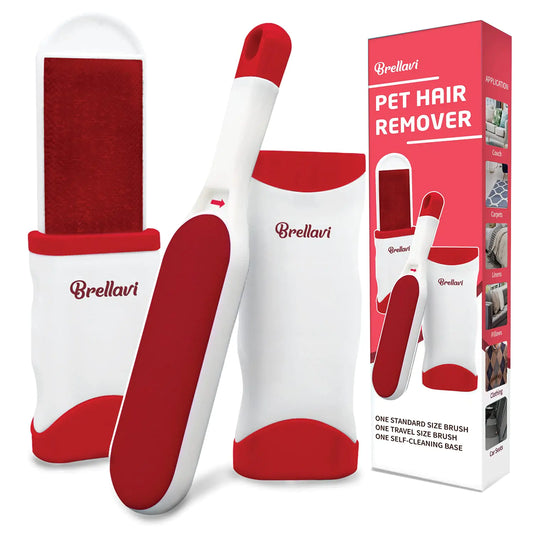 Pet Hair Remover -Lint Removers with Standard and Travel Size Lint Remover Brush - Remove Cat and Dog Hair Lint from Carpet Car Seat Couch Clothing Bedding Red