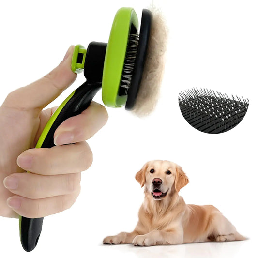 Flybbwl Self Cleaning Brush for Dog: Cat Slicker Brush with Release Button - Pet Shedding Brushes for Long and Short Hair - Remove Loose Undercoat