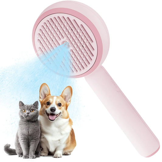 FUKUMARU Cat Steam Brush 3 in 1 Cat Shedding Brush Pet Steam Brush with Water Tank and USB Rechargeable Self Cleaning Brush for Dog with Release Button Remove Static Flying Tangled Hair Pink