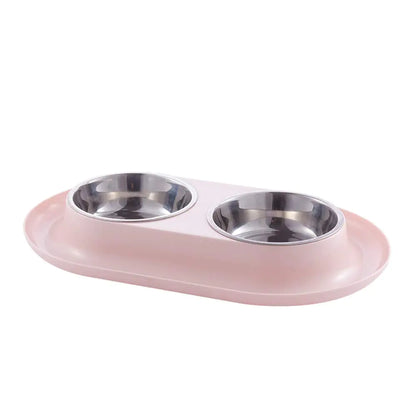 MXCELL Double Dog Cat Bowls Premium Stainless Steel Pet Bowls with No-Spill PP Station Food Water Feeder for Cats and Small Dogs
