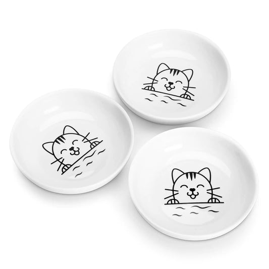 Y YHY Cat Bowls Cat Dishes 5OZ Cat Food and Water Bowls for Dry and Wet Food 3 Set Wide Dish White Cat Bowl for Indoor Cat Dog Kitten Puppy Rabbit