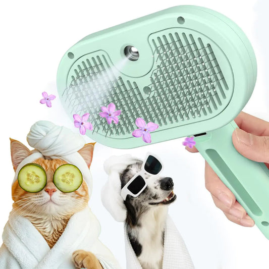 Cat Steam Brush 2024 NEW- Steamy Cat Dog Brush with Release Button and Cool Mist 3 In 1 Water Brush for Indoor Cat and Dog Steam Pet Brush for Shedding Pet Hair Removal Comb with Water Tank (Green)